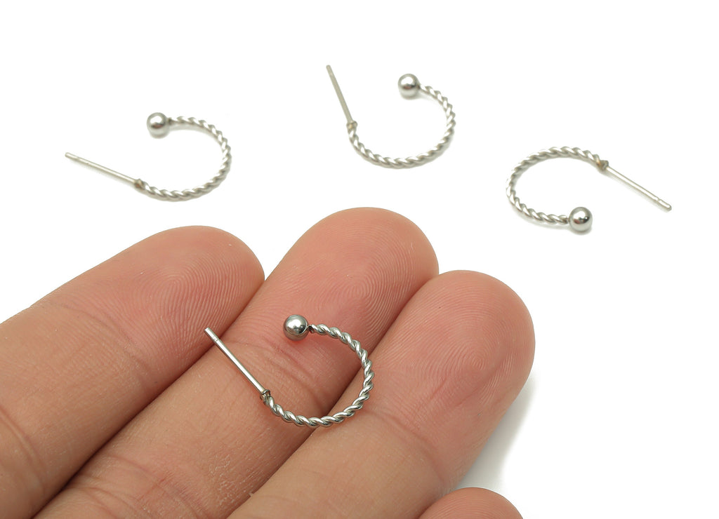Stainless Steel Earring Twisted Wire - C Earring With Ball - Open Hoop - Earring Findings - Jewelry Supplies - 14.5x13.4x1.22mm- SS1386 - DOMEDBAZAAR