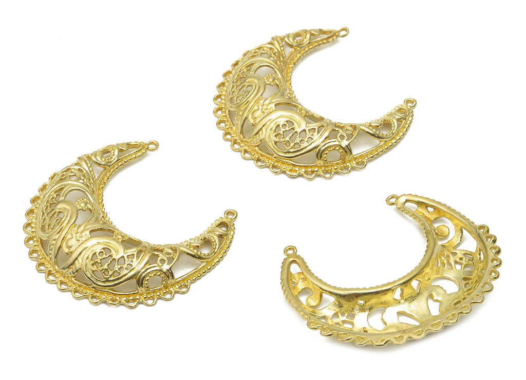 Brass Crescent Earrings Connectors - Brass Moon Connectors - Brass Moon Pendant - Raw Brass Moon Connectors - 37.16x34.47x2.48mm - PP7639 - DOMEDBAZAAR
