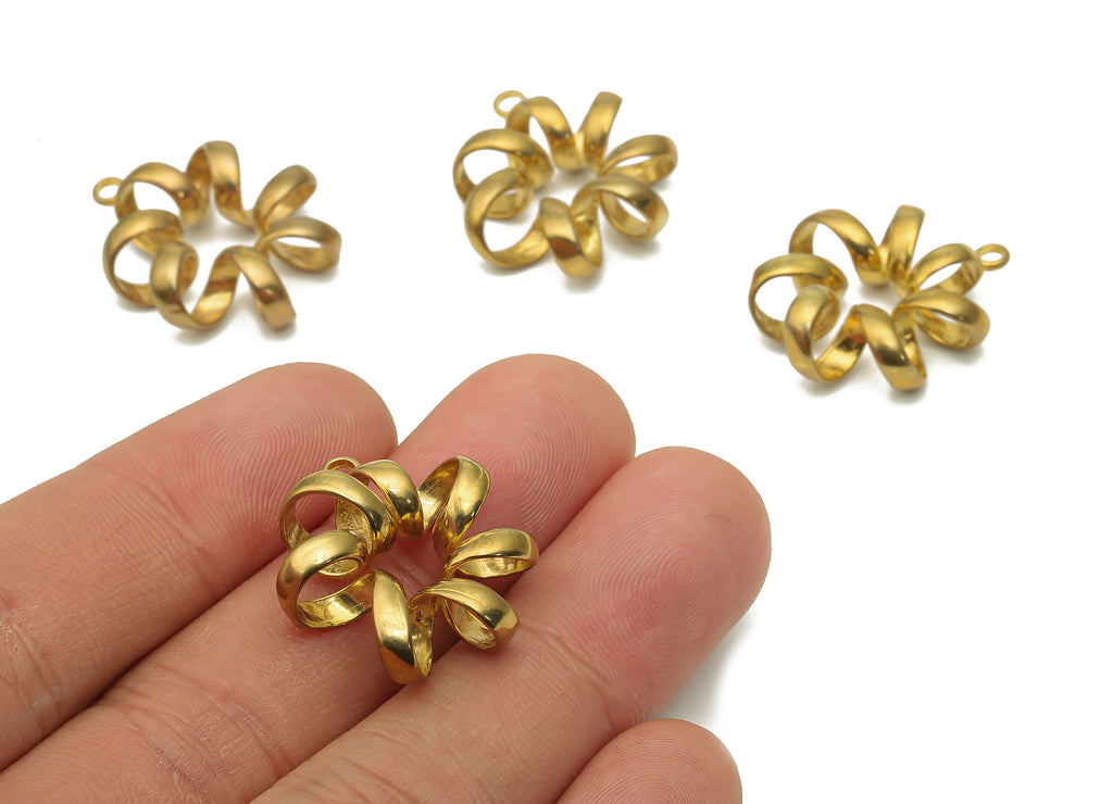 Spiral Brass Wire Pendant - Raw Brass Curled Necklace - Raw Brass Round Rings Pendant - Brass Pendant - 26.45x22.71x0.83mm - PP7640 - DOMEDBAZAAR