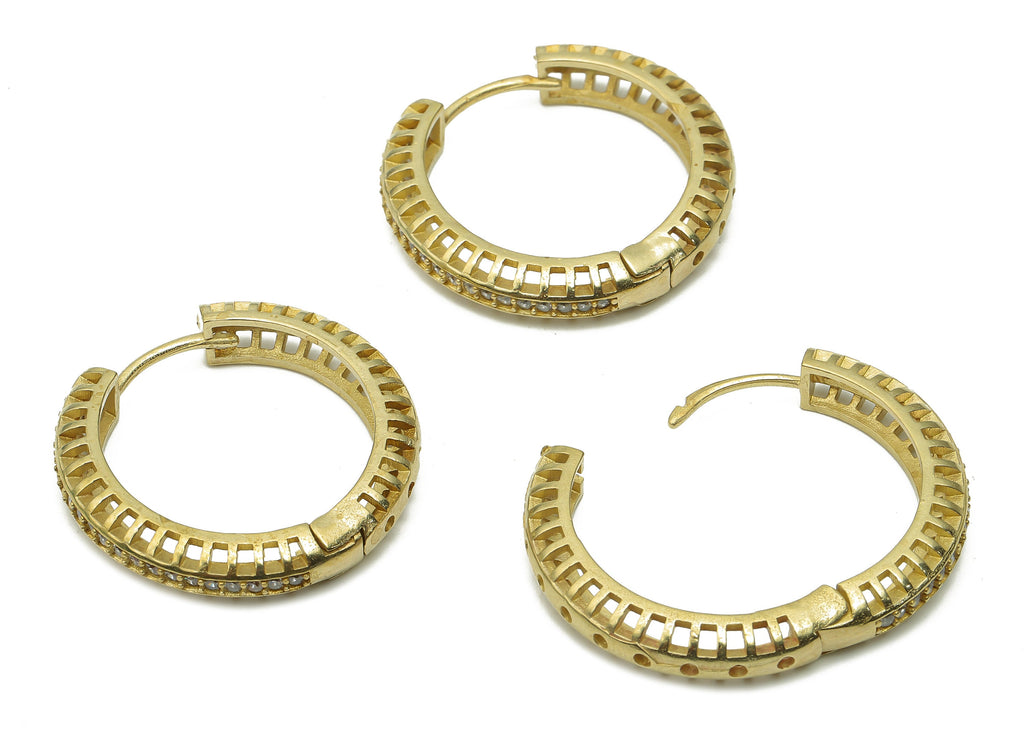 Brass Huggie Hoop Earrings - Raw Brass Textured Round Hoop Charms - Brass Circle Clasps Earrings - 29.23x29.23x3.28mm - PP7697 - DOMEDBAZAAR