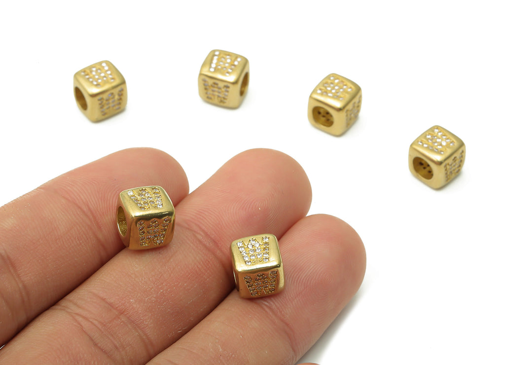 Alphabet Cube Bead W - Brass Initial Letter W - Raw Brass Zircon Letters Beads - Letter W Cube Bead - 8.63x8.63x 8.46mm - PP7804W - DOMEDBAZAAR