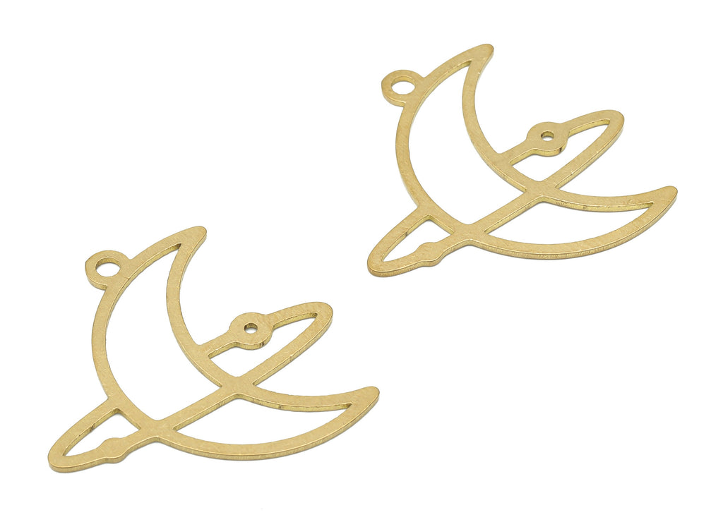 Brass Round Crescent Earring Charm - Raw Brass Circle Pendant - Moon Laser Cut Charm - Jewelry Making Supplies -29.6x29.6x0.76mm - PPA4025 - DOMEDBAZAAR