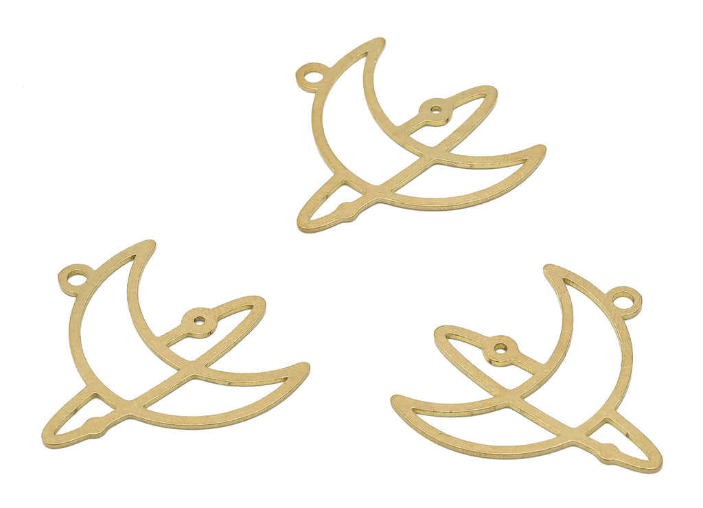 Brass Round Crescent Earring Charm - Raw Brass Circle Pendant - Moon Laser Cut Charm - Jewelry Making Supplies -29.6x29.6x0.76mm - PPA4025 - DOMEDBAZAAR