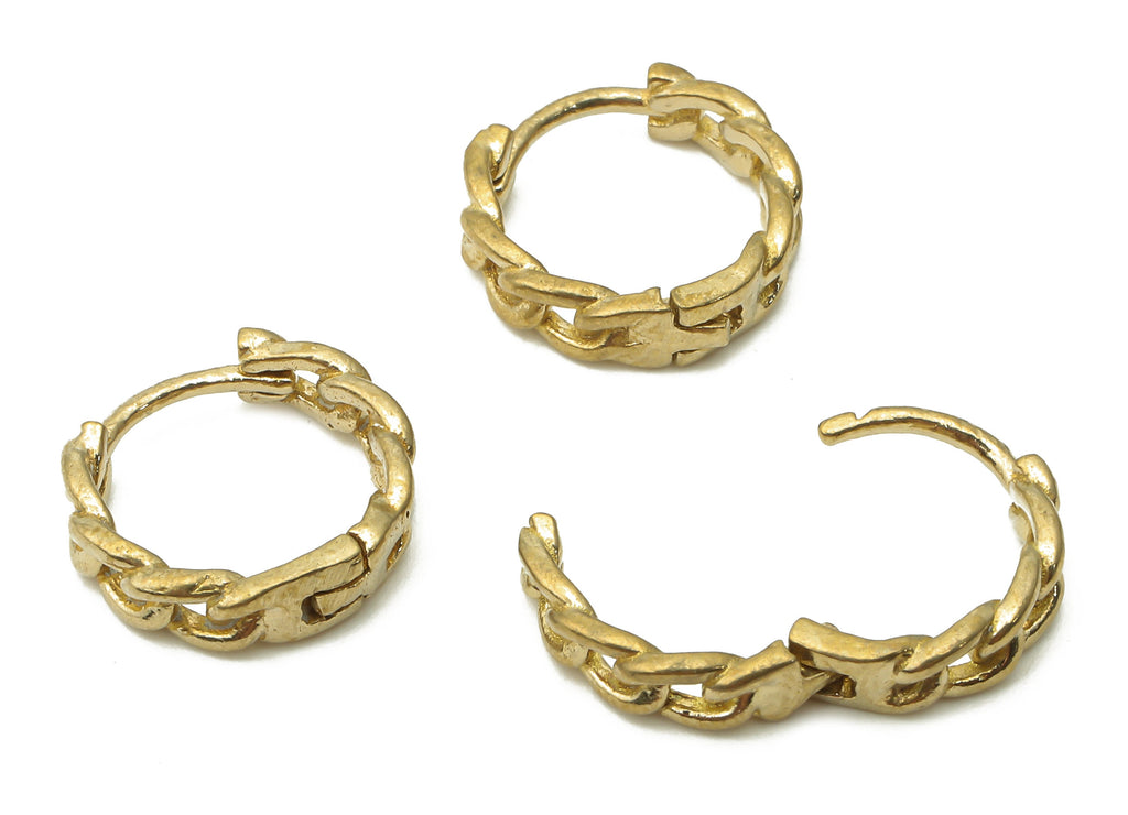 Brass Curb Chain Earrings Clasps - Raw Brass Huggie Hoop Earrings - Raw Brass Round Chain Clasps - 13.19x13.19x1.3mm - PP7596 - DOMEDBAZAAR