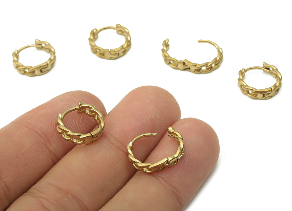 Brass Curb Chain Earrings Clasps - Raw Brass Huggie Hoop Earrings - Raw Brass Round Chain Clasps - 13.19x13.19x1.3mm - PP7596 - DOMEDBAZAAR