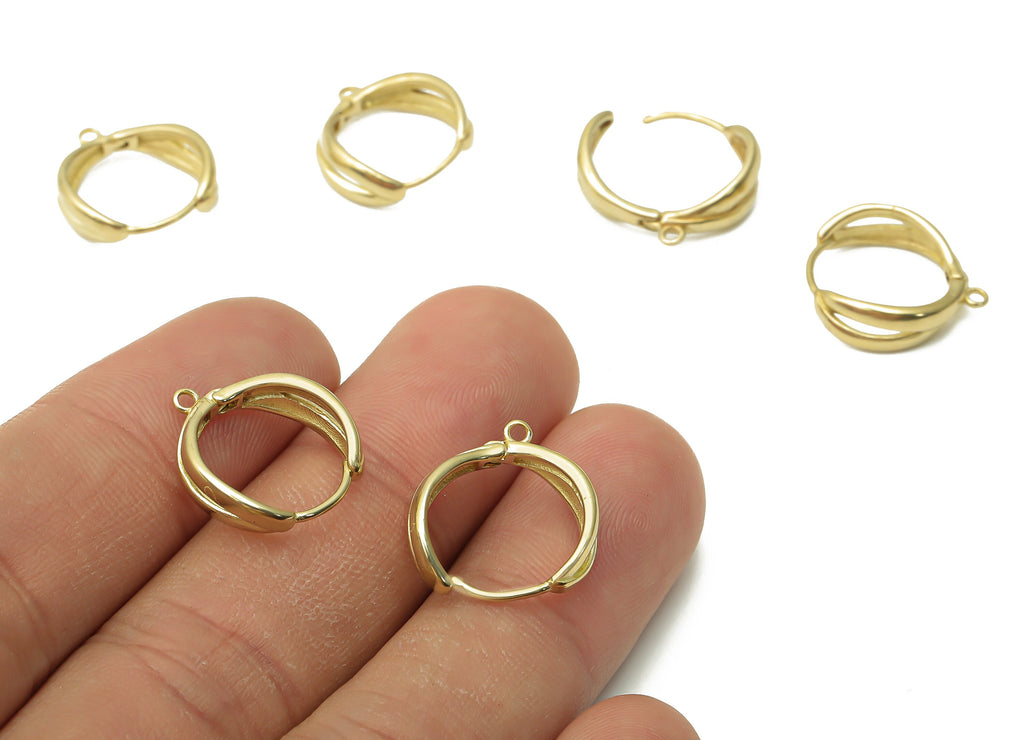 Brass Circle Earrings Clasps - Raw Brass Circle Leaf Hoop Pendant - Brass Round Huggie Leaf Thick Hoop Earrings - 16.37x15.4x1.48mm - PP7601 - DOMEDBAZAAR
