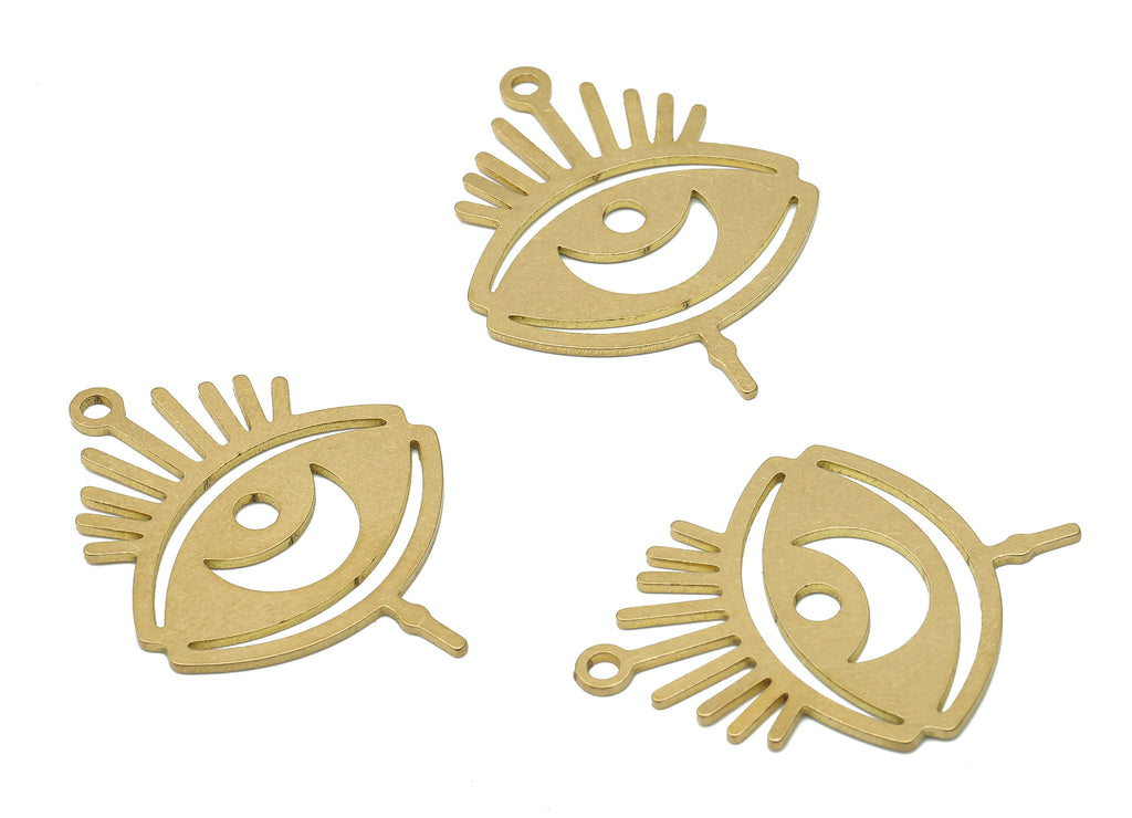 Brass Eyelash Pendant Earrings - Raw Brass Sun Pendant - Brass Crescent Moon Eye Pendant - Brass Sun & Moon - 35.74x26.48x0.9mm- PPA4078 - DOMEDBAZAAR