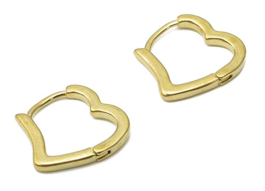 Brass Heart Earrings Clasps - Raw Brass Huggie Heart Hoop Earrings Clasps - Brass Huggie Hoop Earrings Clasps - 14.7x13.1x1.7mm - PP7605 - DOMEDBAZAAR