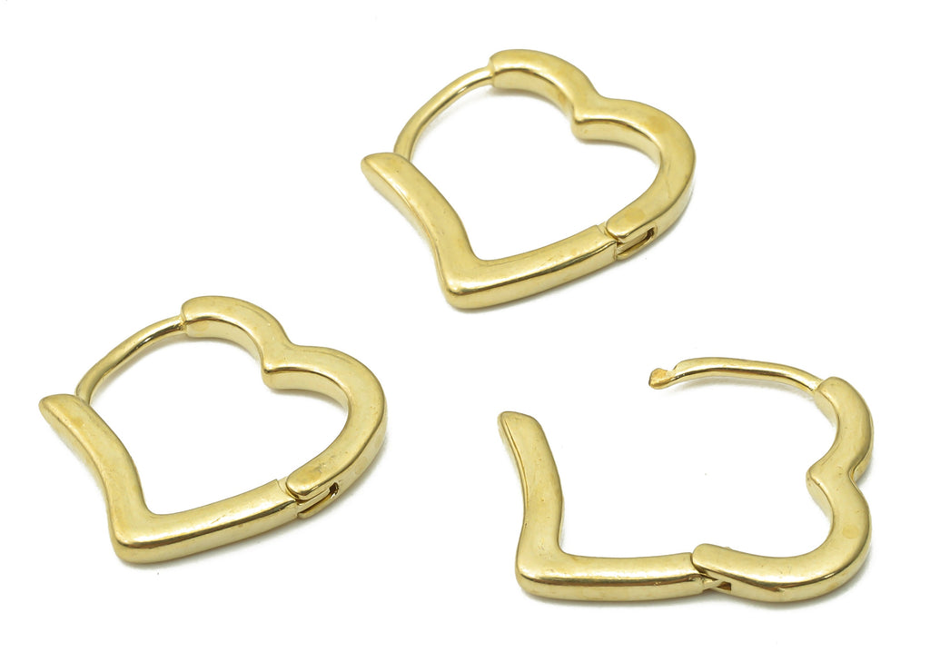 Brass Heart Earrings Clasps - Raw Brass Huggie Heart Hoop Earrings Clasps - Brass Huggie Hoop Earrings Clasps - 14.7x13.1x1.7mm - PP7605 - DOMEDBAZAAR