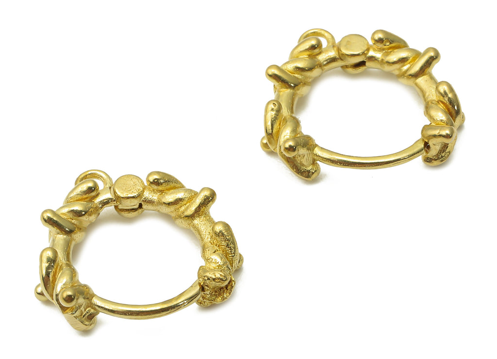 Brass Round Earrings Clasps - Raw Brass Curled Earring - Brass Textured Hoop With Loop - Brass Round Huggie Clasps - 15.1x14.8x3mm - PP7608 - DOMEDBAZAAR