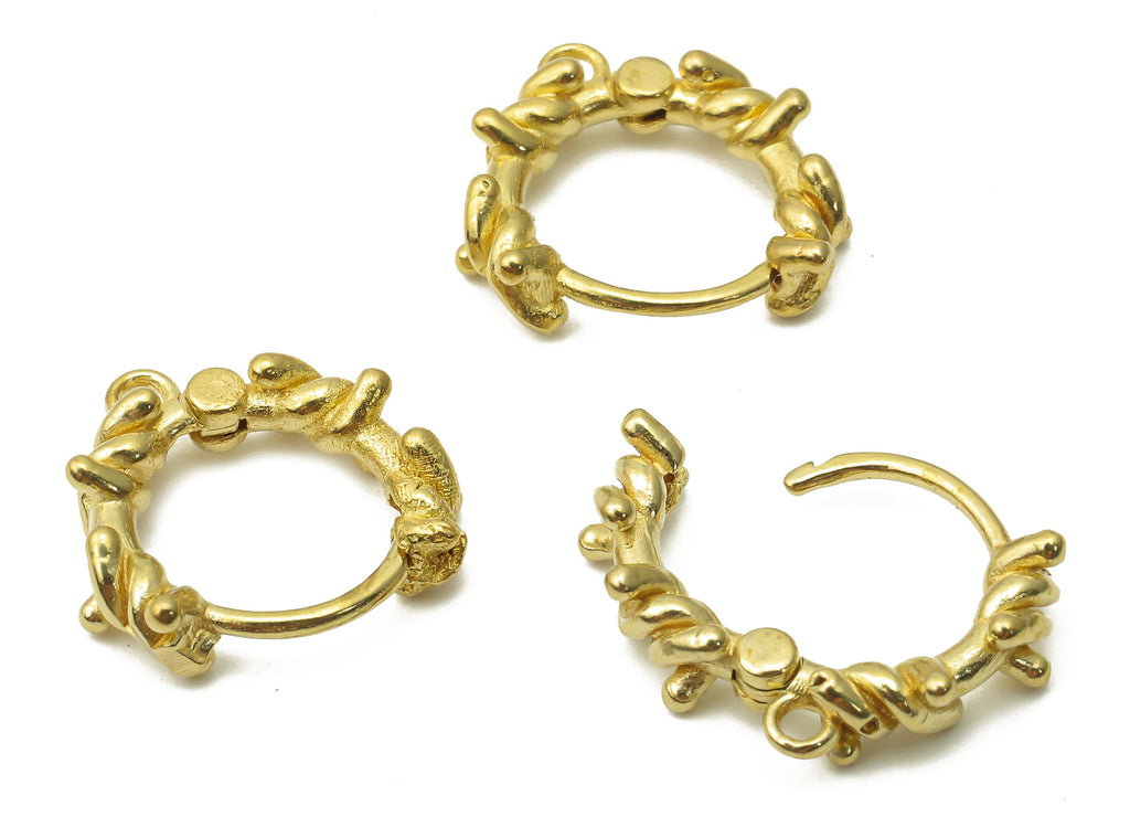 Brass Round Earrings Clasps - Raw Brass Curled Earring - Brass Textured Hoop With Loop - Brass Round Huggie Clasps - 15.1x14.8x3mm - PP7608 - DOMEDBAZAAR