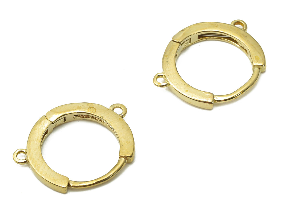 Brass Round Hoop Earrings Connectors - Raw Brass Round Huggie Earring - Brass Huggie Hoop Connector With 2 Loop - 15.5x12.42x2mm - PP7613 - DOMEDBAZAAR
