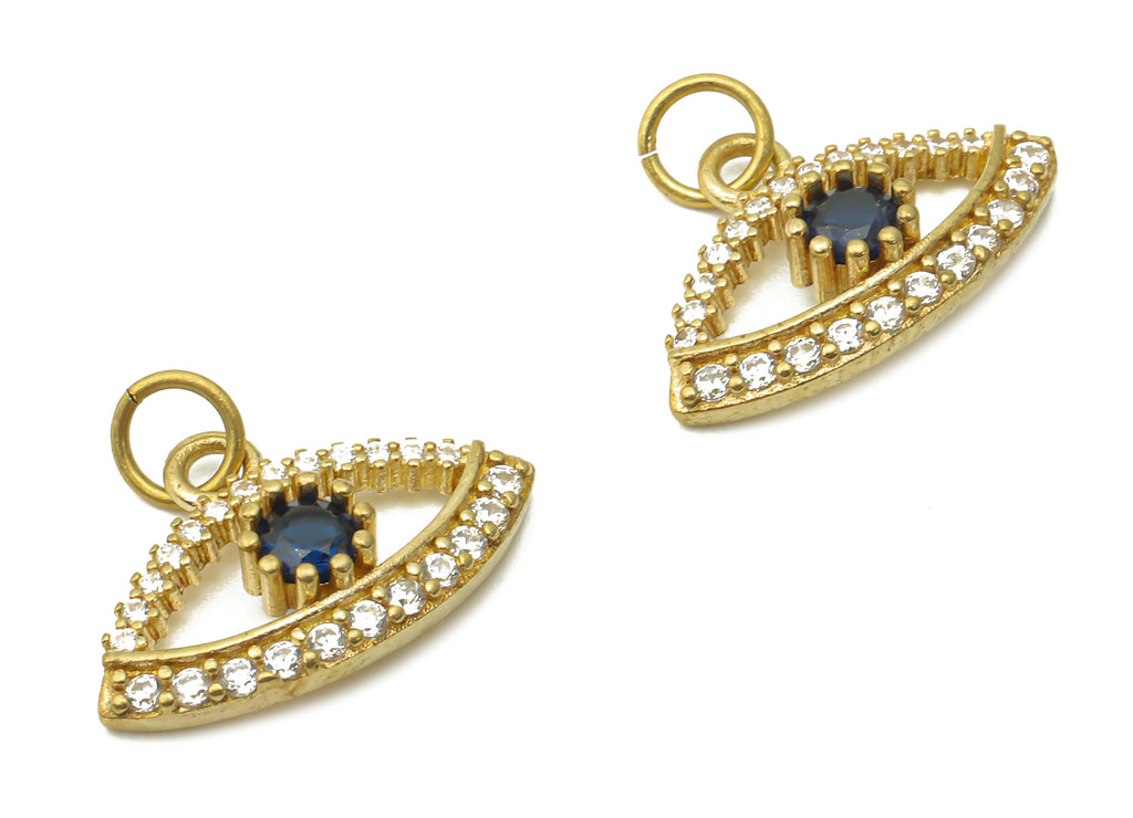 Brass Eyelash Charms - Raw Brass Eyelash Charms With Zircons - Brass Round Eye Earrings - Brass Round Pendant  -18.06x11.9x1.97mm - PP7623 - DOMEDBAZAAR
