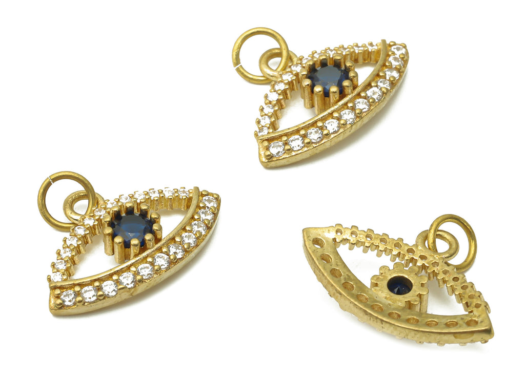 Brass Eyelash Charms - Raw Brass Eyelash Charms With Zircons - Brass Round Eye Earrings - Brass Round Pendant  -18.06x11.9x1.97mm - PP7623 - DOMEDBAZAAR