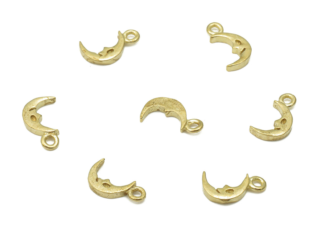 Brass Crescent Moon Charms - Raw Brass Mini Crescent Moon Pendant - The Man In The Moon Earring - Mini Bracelet Charm - 7.3x4x1mm - PP7638 - DOMEDBAZAAR