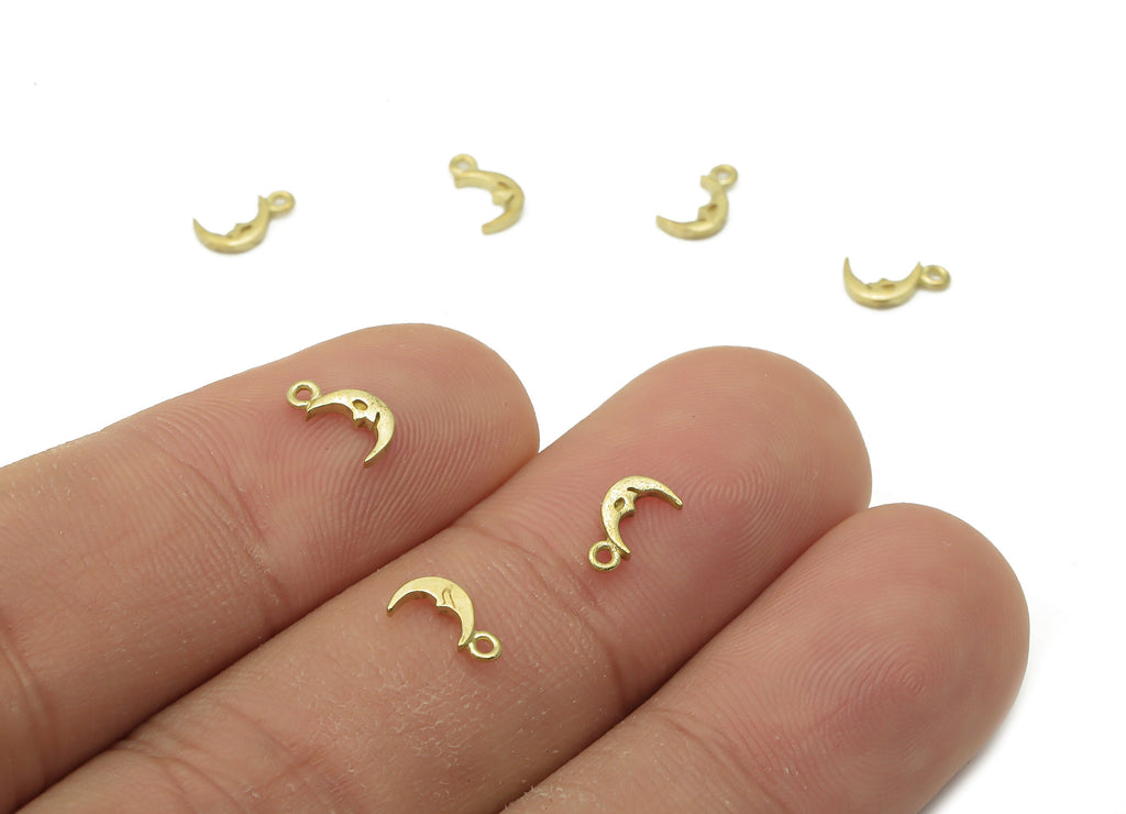 Brass Crescent Moon Charms - Raw Brass Mini Crescent Moon Pendant - The Man In The Moon Earring - Mini Bracelet Charm - 7.3x4x1mm - PP7638 - DOMEDBAZAAR