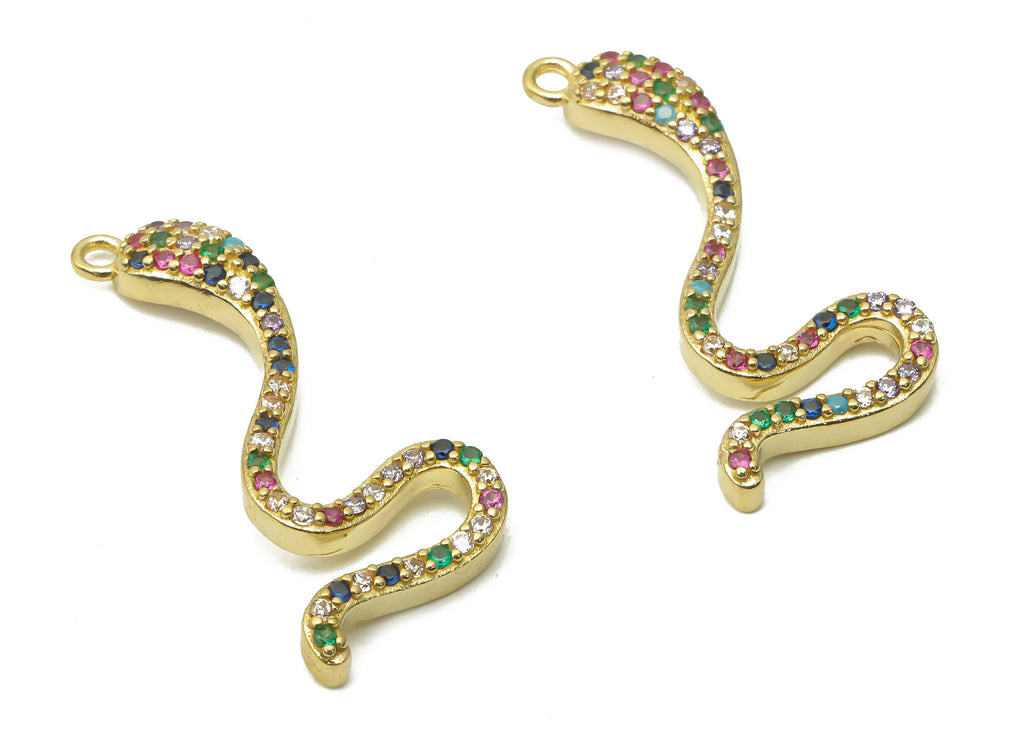 Brass Cobra Earring Charms - Raw Brass Rainbow Cobra Pendant with Zircons - Brass Snake Necklace - Cobra Earrings - 27.3x11.73x3.17 - PP7670 - DOMEDBAZAAR