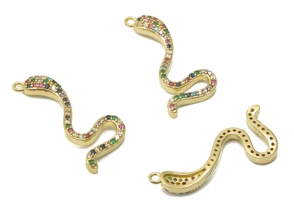 Brass Cobra Earring Charms - Raw Brass Rainbow Cobra Pendant with Zircons - Brass Snake Necklace - Cobra Earrings - 27.3x11.73x3.17 - PP7670 - DOMEDBAZAAR