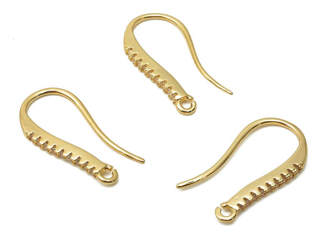 Brass zigzag Earring Wires With Loop - Gold Plated Hook Earrings - Brass Ear Wire - 18K Real Gold Tone Plated - 21.26x9.06x2.3mm -RGP4764 - DOMEDBAZAAR