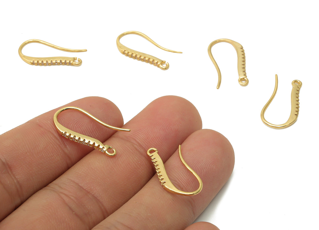 Brass zigzag Earring Wires With Loop - Gold Plated Hook Earrings - Brass Ear Wire - 18K Real Gold Tone Plated - 21.26x9.06x2.3mm -RGP4764 - DOMEDBAZAAR