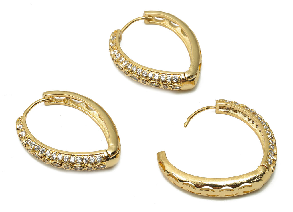 Brass Drop Huggie Hoops Earrings with Zircon - Raw BrassTextured Eyedrop Hoop - 18K Real Gold Plated Brass - 29.06x23.53x5.18mm - RGP4777 - DOMEDBAZAAR