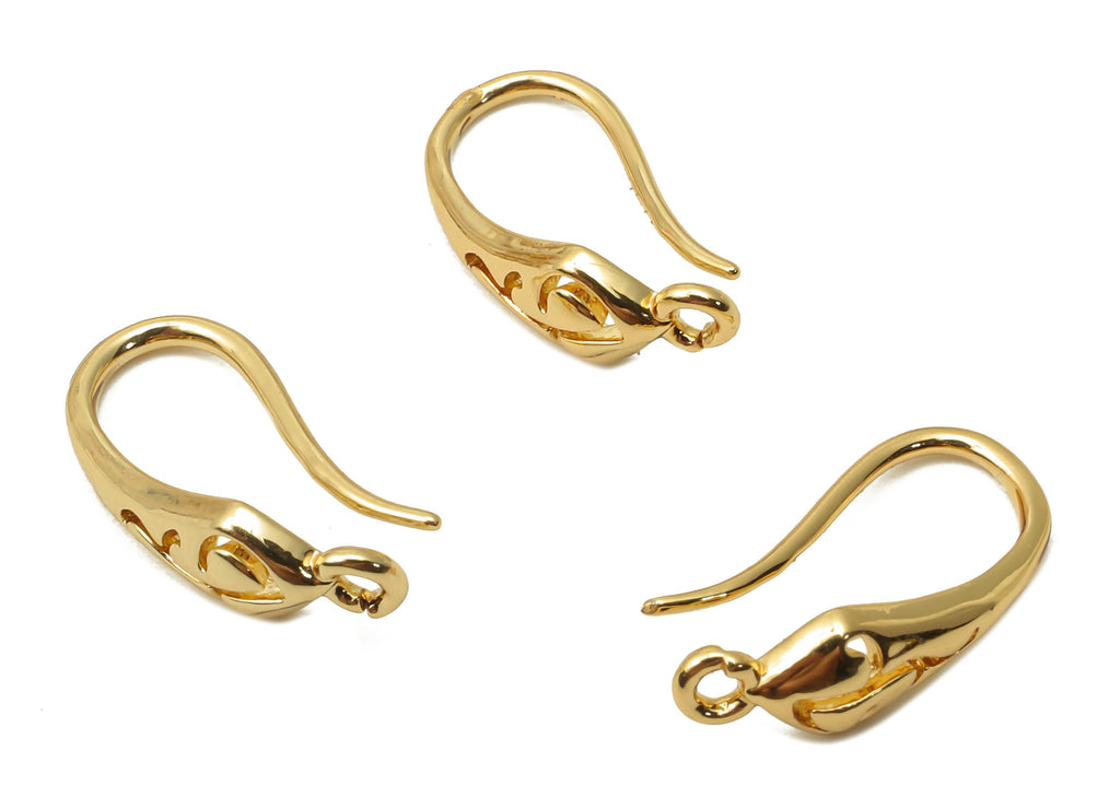 Brass Ear Wires - Brass Earrings Ear Hooks With Loop - Ear Wire - 18K Real Gold Plated - DIY Earring Findings - 16.35X6.8x1.67mm - RGP4797 - DOMEDBAZAAR