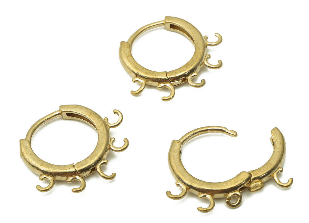 Brass Round Hoops Earring Connector- Raw Brass Circle Hoop Earring With Loop - Brass Huggie Clasps With 5 Loops - 17x14.86x2.64mm - PP7762 - DOMEDBAZAAR