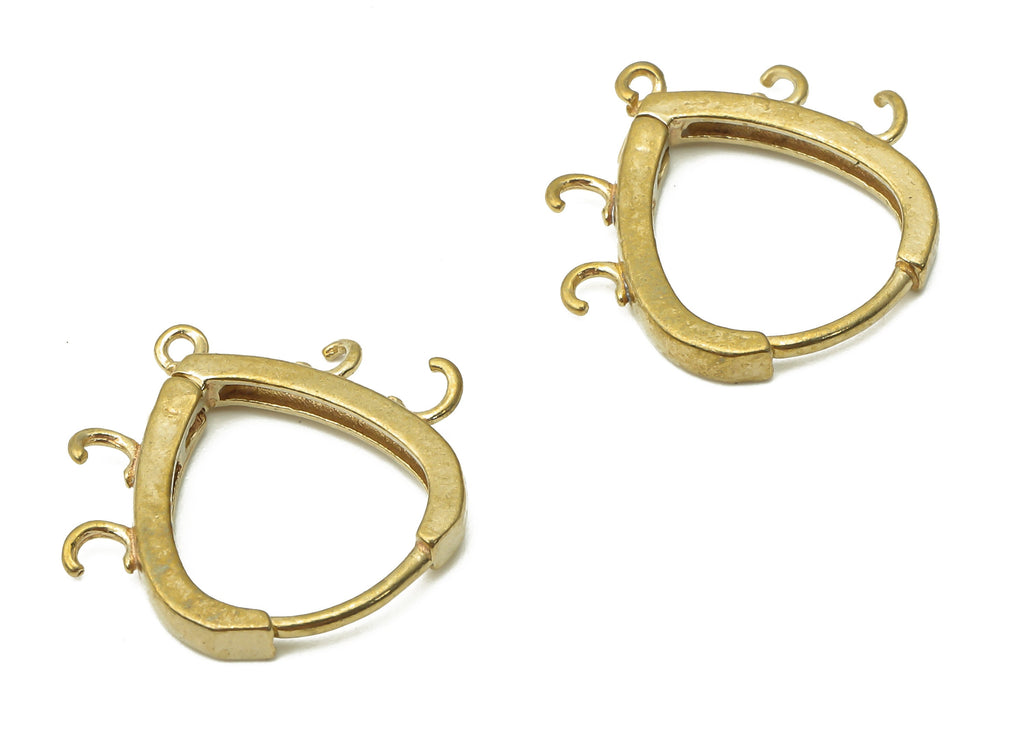 Brass Drop Hoops Earring Connector - Raw Brass Teardrop Hoop Earring With Loop - Brass Huggie Clasps With 5 Loops - 17.9x16.9x2.5mm - PP7765 - DOMEDBAZAAR