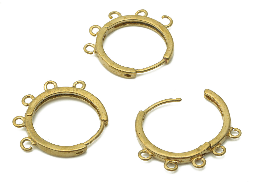 Brass Round Hoops Earring Connector - Raw Brass Circle Hoop Earring With Loop - Brass Huggie Clasps With 5 Loops - 20.8x18.7x2.43mm - PP7766 - DOMEDBAZAAR