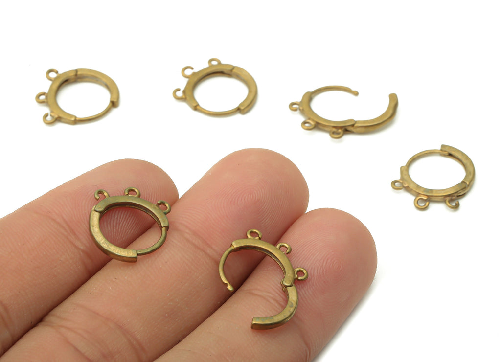 Brass Round Hoops Earring Connector - Raw Brass Circle Hoop Earring With Loop - Brass Huggie Clasps With 3 Loops - 15.62x13.14x1.8mm -PP7770 - DOMEDBAZAAR