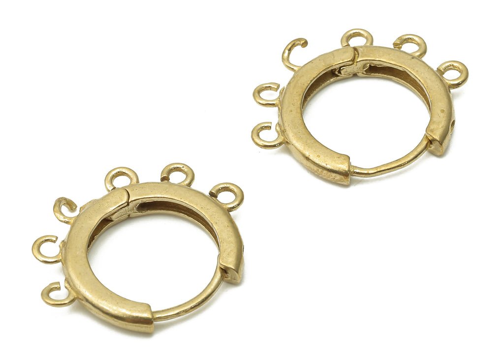 Brass Round Hoops Earring Connector - Raw Brass Circle Thick Hoop Earring With Loop - Huggie Clasps With 6 Loops - 20.8x17.1x2.6mm - PP7771 - DOMEDBAZAAR