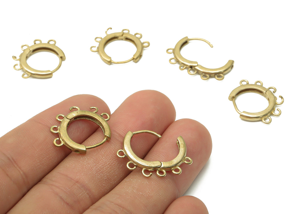Brass Round Hoops Earring Connector - Raw Brass Circle Thick Hoop Earring With Loop - Huggie Clasps With 6 Loops - 20.8x17.1x2.6mm - PP7771 - DOMEDBAZAAR