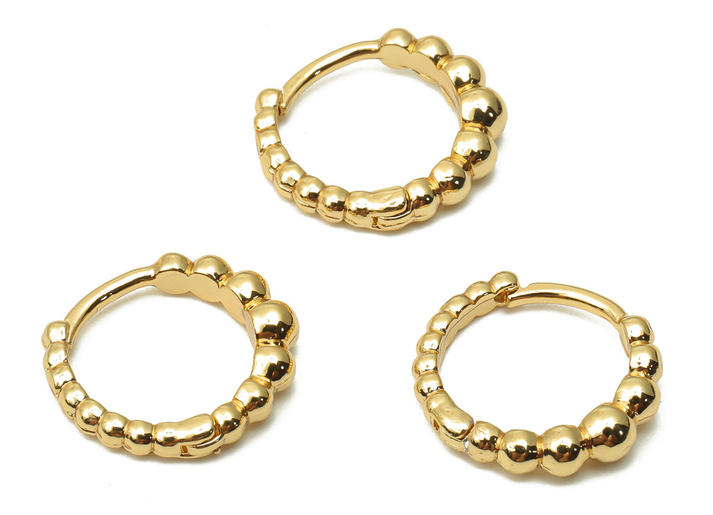 Brass ball Earrings Clasps - Brass Textured Circle Earrings Hoops -Huggie Hoop Earrings - 18K Real Gold Plated - 14.77x14.7x2.67mm - RGP4814 - DOMEDBAZAAR