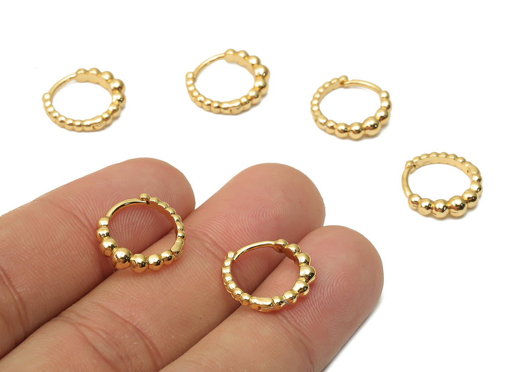 Brass ball Earrings Clasps - Brass Textured Circle Earrings Hoops -Huggie Hoop Earrings - 18K Real Gold Plated - 14.77x14.7x2.67mm - RGP4814 - DOMEDBAZAAR