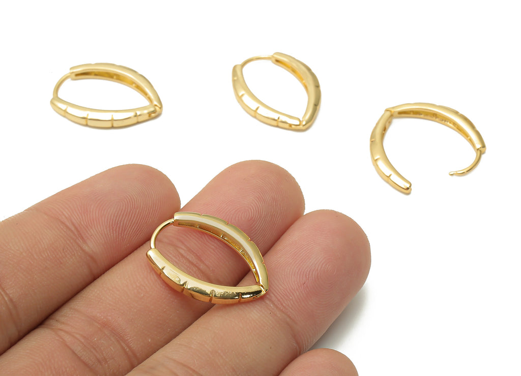 Brass Drop Earrings Clasps - Brass Huggie Hoop Earrings - Brass Eyedrop Hoops - 18K Real Gold Plated Brass - 24.38x16.08x2.63mm - RGP4831 - DOMEDBAZAAR
