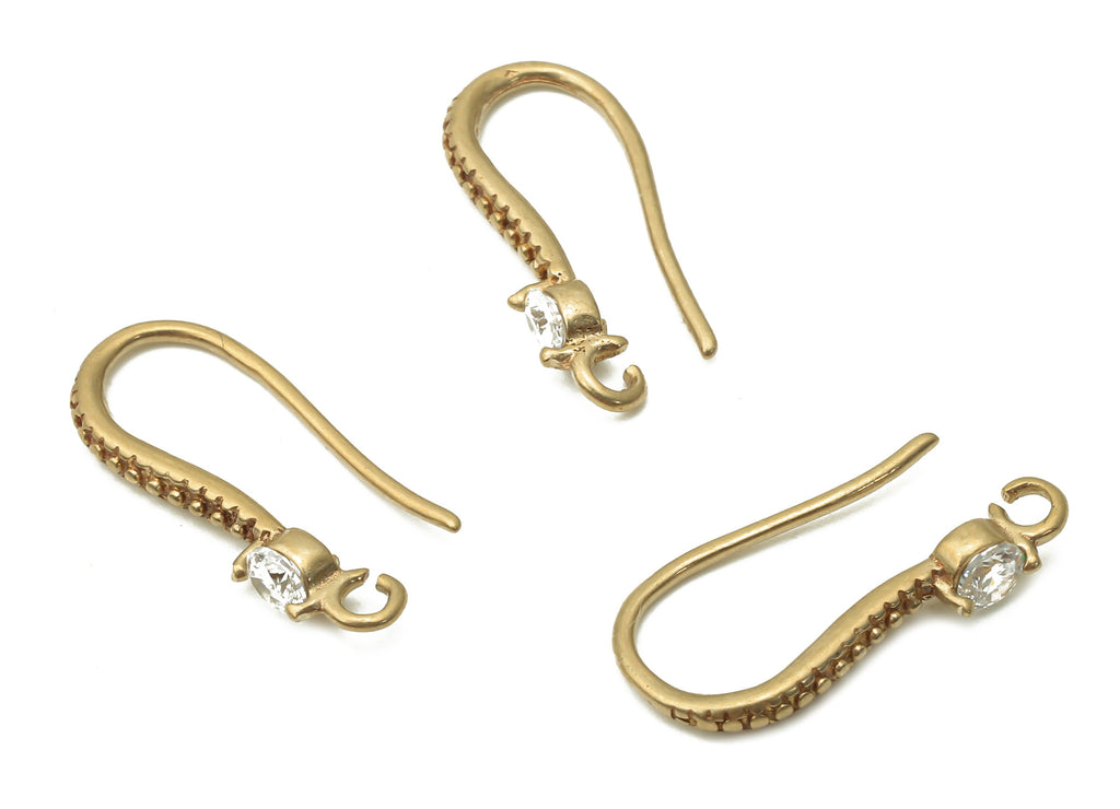 Brass Earrings Wires - Raw Brass Ear Hook With Zircon - Brass Earrings Hooks - Brass Earrings -18.52x7.8x2.3mm - PP7782 - DOMEDBAZAAR