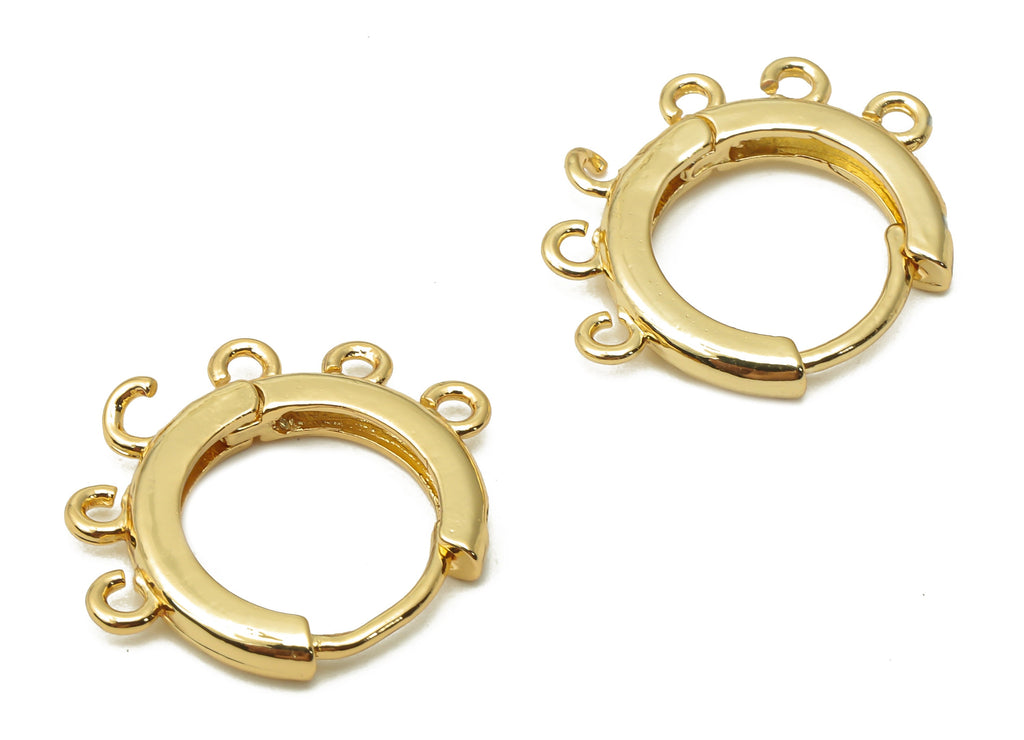 Brass Round Huggie Hoops Earrings - Earring Clasps With 6 Loop - Earring Connector - 18K Real Gold Plated - 21.02x17.04x2.42mm - RGP4851 - DOMEDBAZAAR