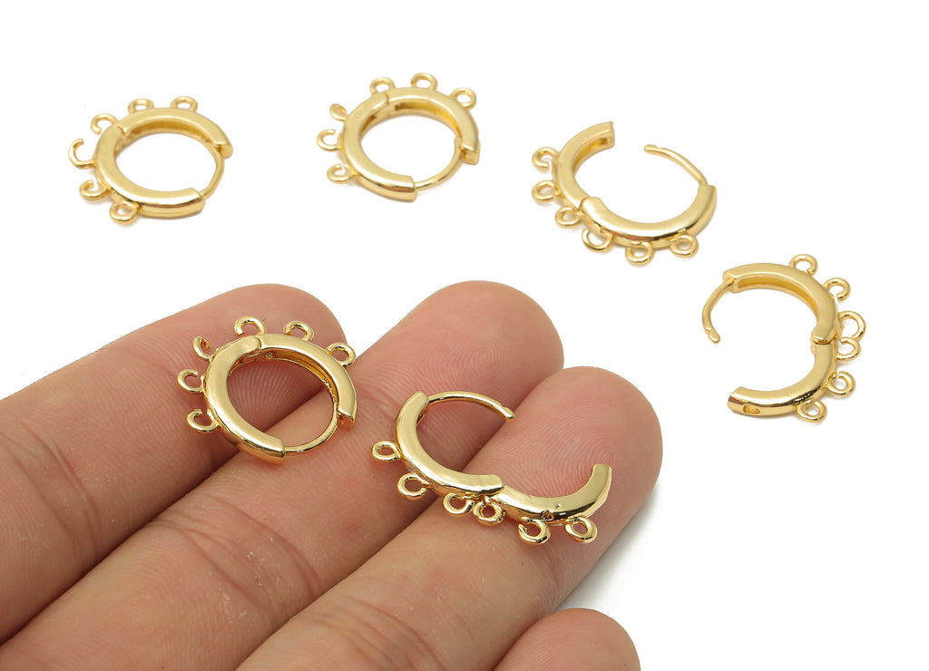 Brass Round Huggie Hoops Earrings - Earring Clasps With 6 Loop - Earring Connector - 18K Real Gold Plated - 21.02x17.04x2.42mm - RGP4851 - DOMEDBAZAAR