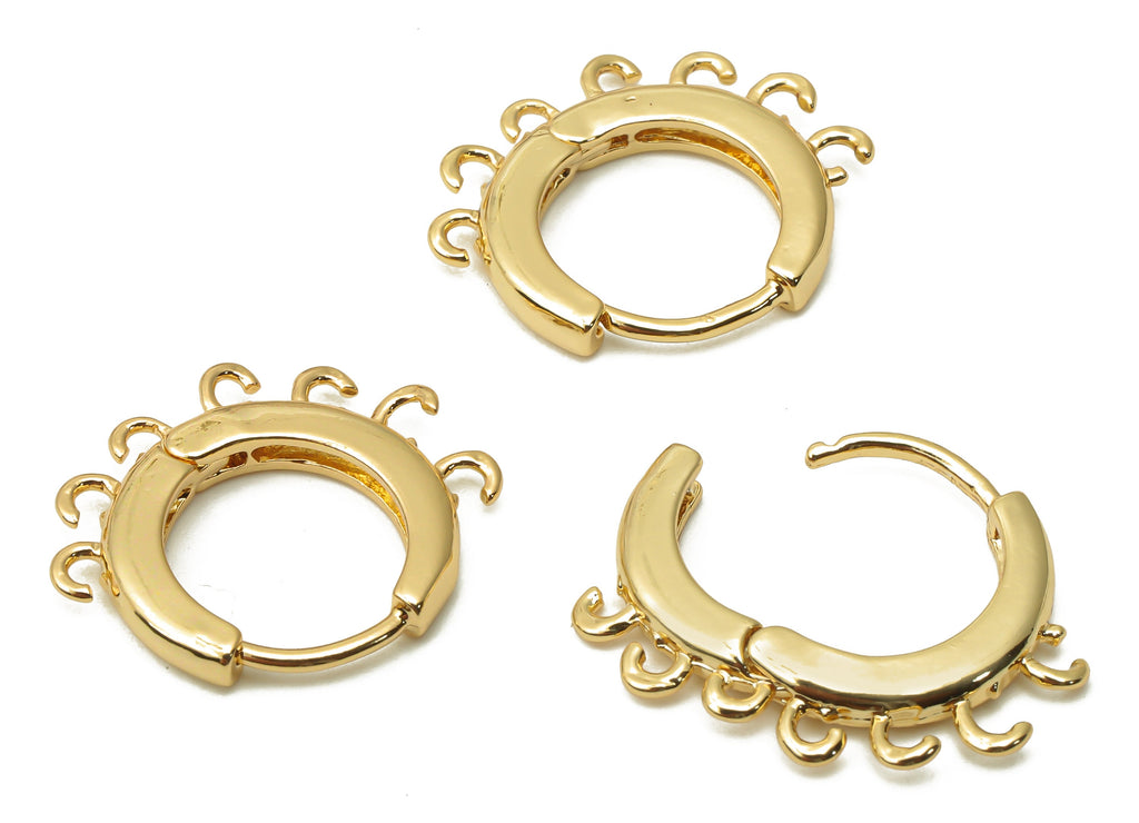 Brass Huggie Hoops Earrings - Round Clasps With 7 Loops - Earring Clasp Hoop Connector - 18K Real Gold Plated - 18.97x15.43x2.4mm - RGP4853 - DOMEDBAZAAR