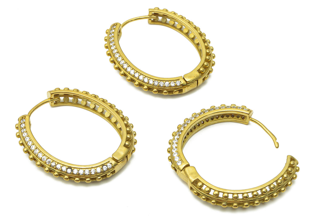 Brass Round Hoop Earring - Raw Brass Circle Hollow Hoops Earring With Zircon - Brass Earrings Clasps - 32.62x31.28x4.05mm - PP7831 - DOMEDBAZAAR