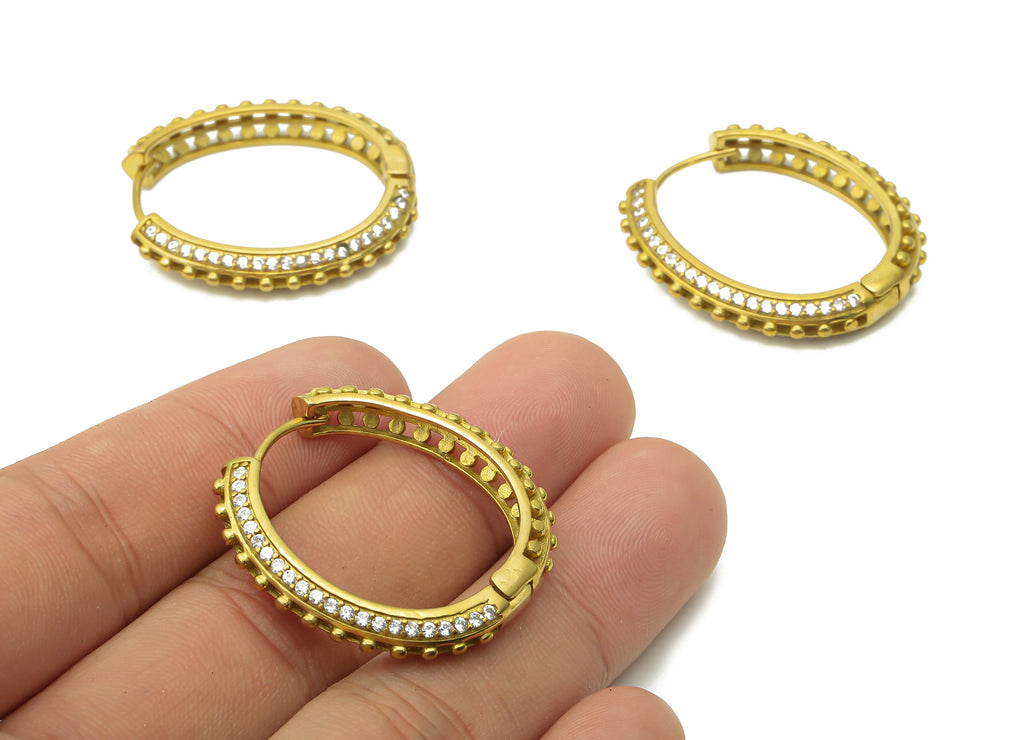 Brass Round Hoop Earring - Raw Brass Circle Hollow Hoops Earring With Zircon - Brass Earrings Clasps - 32.62x31.28x4.05mm - PP7831 - DOMEDBAZAAR