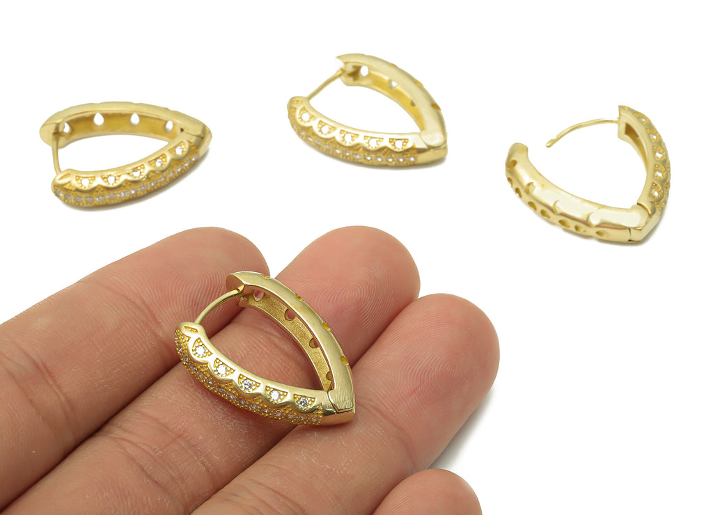 Brass Drop Hoop Earring - Raw Brass Teardrop Hoop Earring With Zircon - Brass Huggie Hollow Thick Hoop Clasps - 25.53x19.23x3.62mm - PP7843 - DOMEDBAZAAR