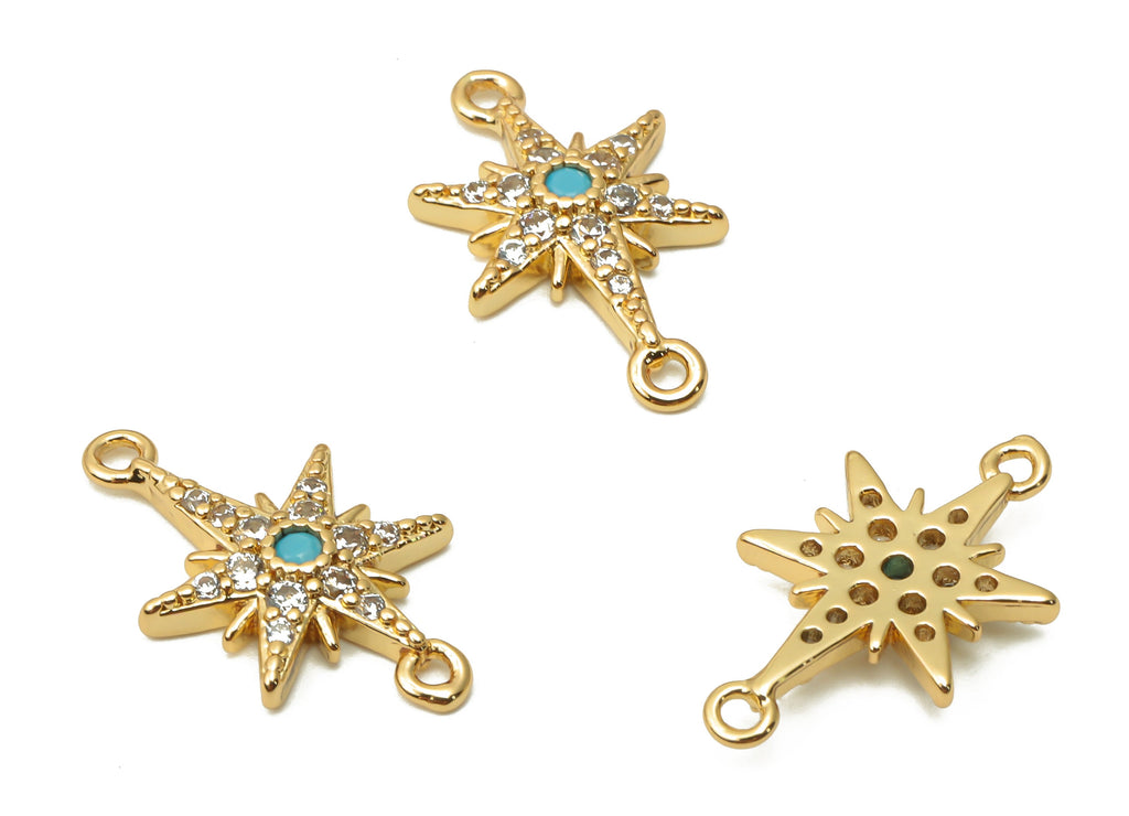 Brass Star Earring with Zircon - Brass Star Connector - 18K Real Gold Plated Brass - Gold plated Star Pendant - 17.43x10.78x2.53mm - RGP4876 - DOMEDBAZAAR