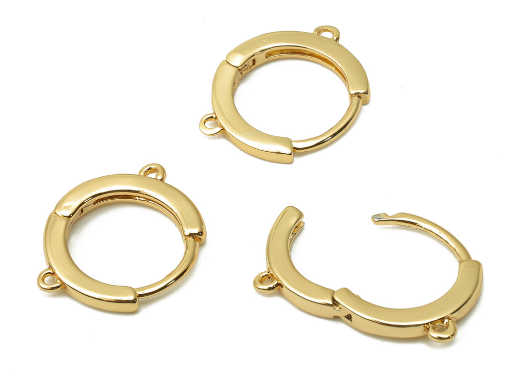 Brass Round Huggie Hoops Earrings - Earring Connector - Brass Round Clasps With Loop - 18K Real Gold Plated Brass - 15.5x12.42x2mm - RGP4880 - DOMEDBAZAAR