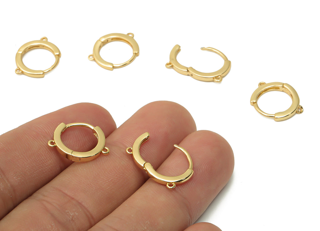 Brass Round Huggie Hoops Earrings - Earring Connector - Brass Round Clasps With Loop - 18K Real Gold Plated Brass - 15.5x12.42x2mm - RGP4880 - DOMEDBAZAAR