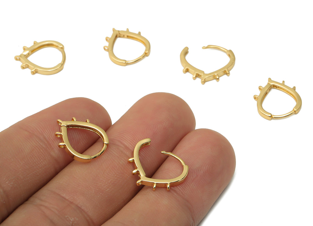 Brass Drop Earrings Clasps - Earrings Connector with 5 Loop- Brass Huggie Hoop Earrings - 18K Real Gold Plated - 14.2x11.85x1.6mm - RGP4881 - DOMEDBAZAAR