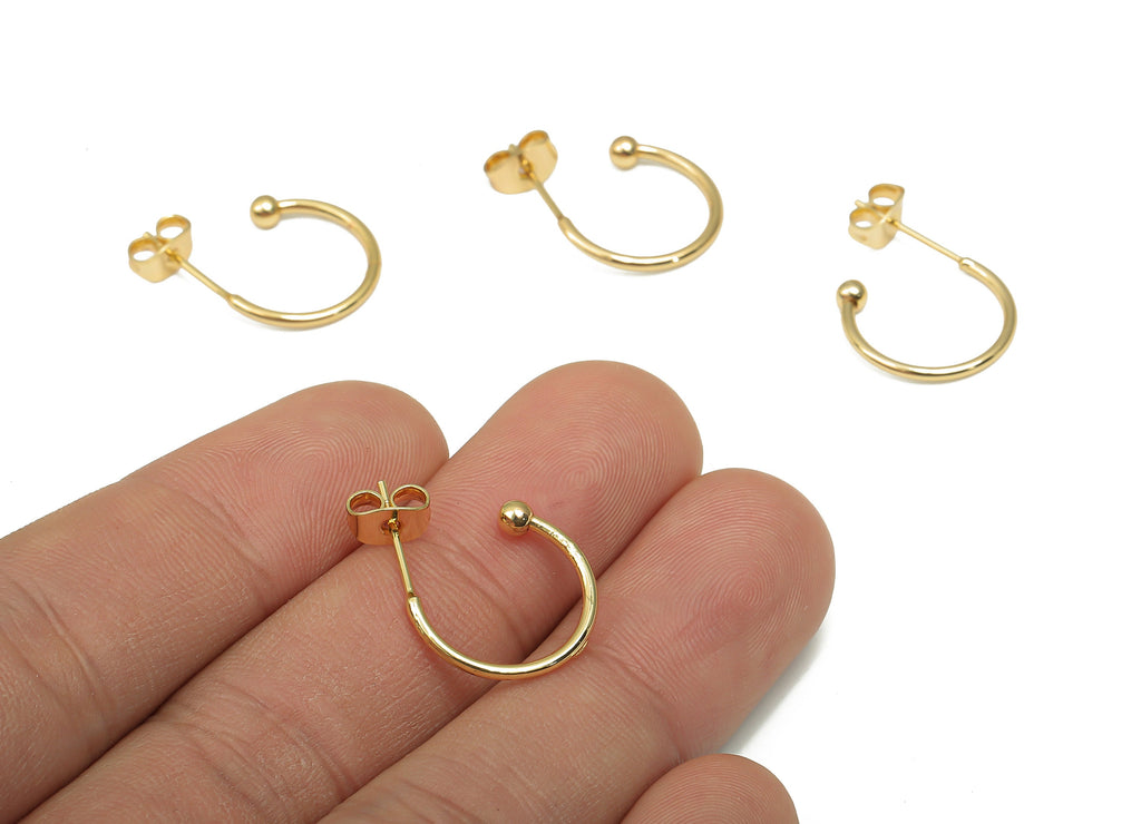 Brass Stud Earrings - Brass Gold Open Hoop Earring - 18K Real Gold Plated Brass Post Earring - Earring Findings -20.4x15.47x2.96mm- RGP4557 - DOMEDBAZAAR