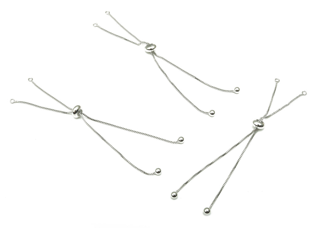 18K White Gold - Sliding Stopper Adjustable Bracelet With Beads - Box Chain - Half Finished - Cube Chain - 113.22x8.15x4.02mm - RGP4581S - DOMEDBAZAAR