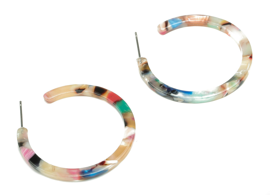 Open Hoop C Earrings Post - Acetate Hoop C  Earring - Multi Color Hoop Earring - Color Code: A59 -36.18x35.72x2.41mm- AC1173-A59 - DOMEDBAZAAR