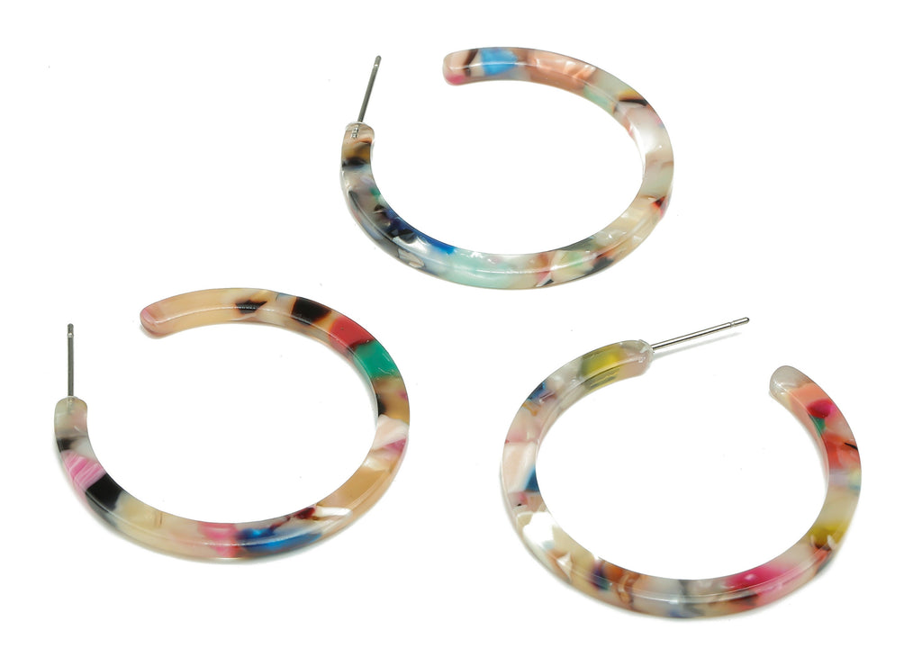 Open Hoop C Earrings Post - Acetate Hoop C  Earring - Multi Color Hoop Earring - Color Code: A59 -36.18x35.72x2.41mm- AC1173-A59 - DOMEDBAZAAR